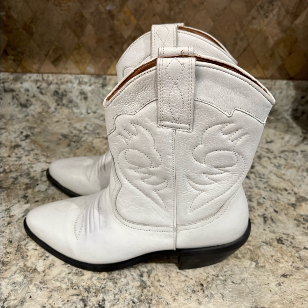 White Leather Western Boots